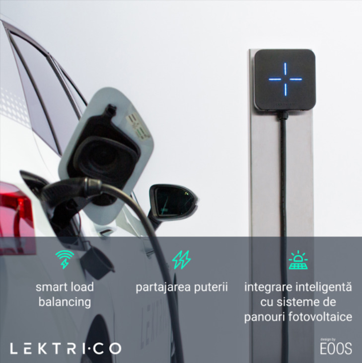 Statie de Incarcare Masini Electrice LEKTRI.CO 1P7K + EM, monofazata, 7.4 kW, 32A, Type 2, cablu 5m Wi-Fi