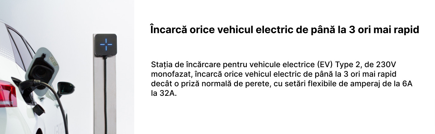 Statie de Incarcare Masini Electrice LEKTRI.CO 1P7K + EM, monofazata, 7.4 kW, 32A, Type 2, cablu 5m Wi-Fi