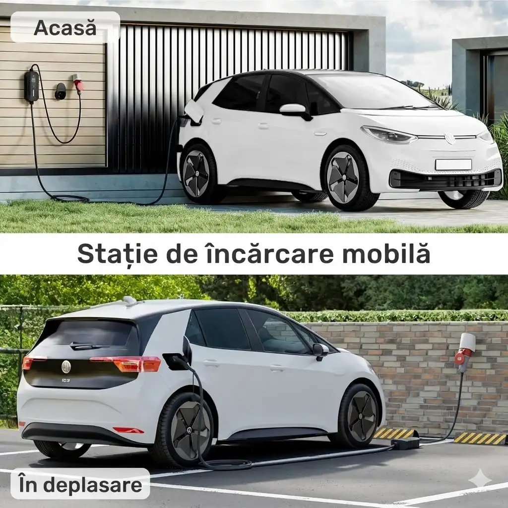 Functie 2-in-1: wallbox stationar 22 kW acasa si cablu portabil Tip 2 la Tip 2 de 7 metri pentru drum