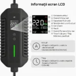 Ecran LCD al statiei de incarcare de 22 kW cu curent reglabil de la 6A la 32A afisand puterea kW si energia kWh